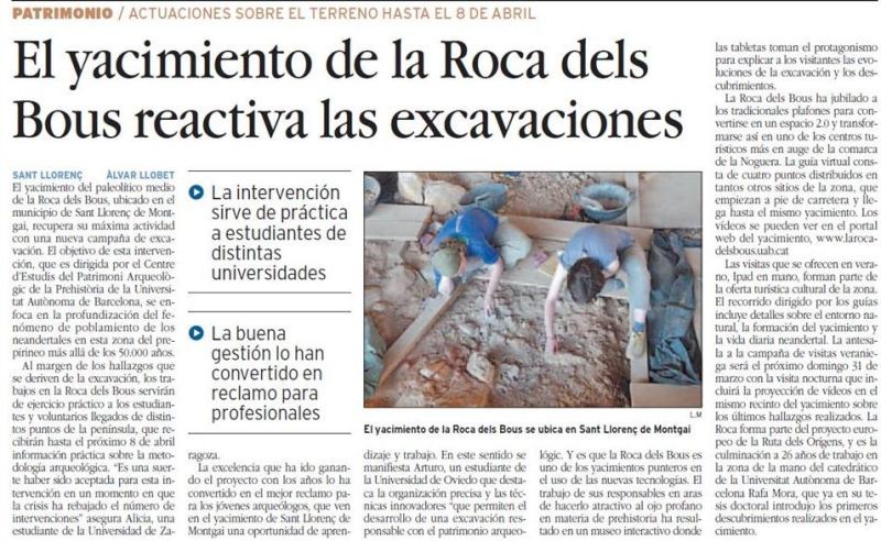 El jaciment de la Roca dels Bous reactiva les excavacions